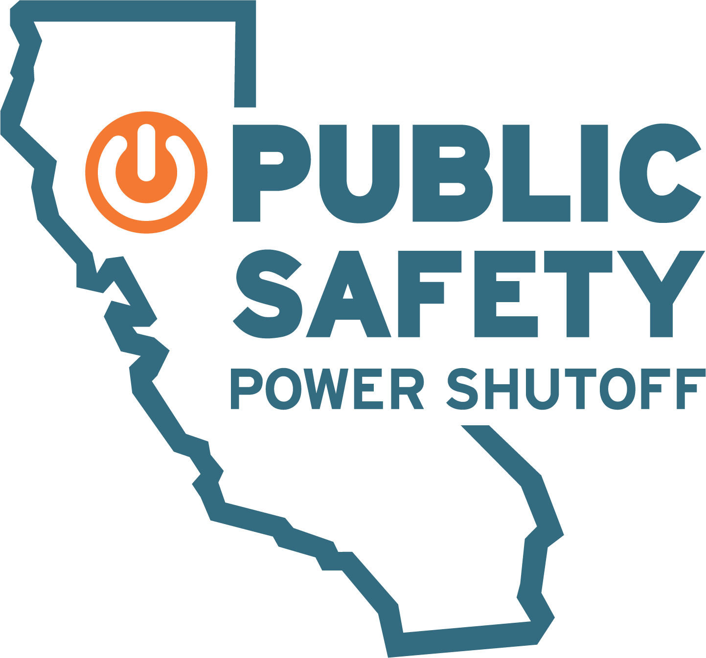 Image of the state of California with the words "Public Safety Power Shutoff"